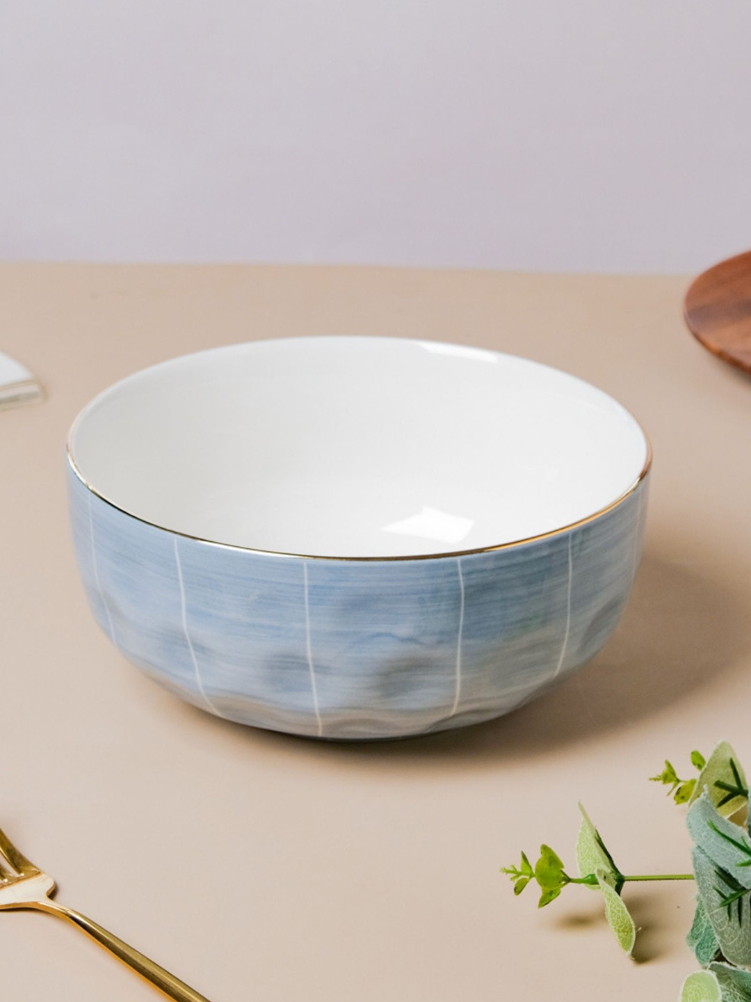 

Nestasia Blue And White Microwave Safe Geometric Printed Ceramic Glossy Serving Bowl