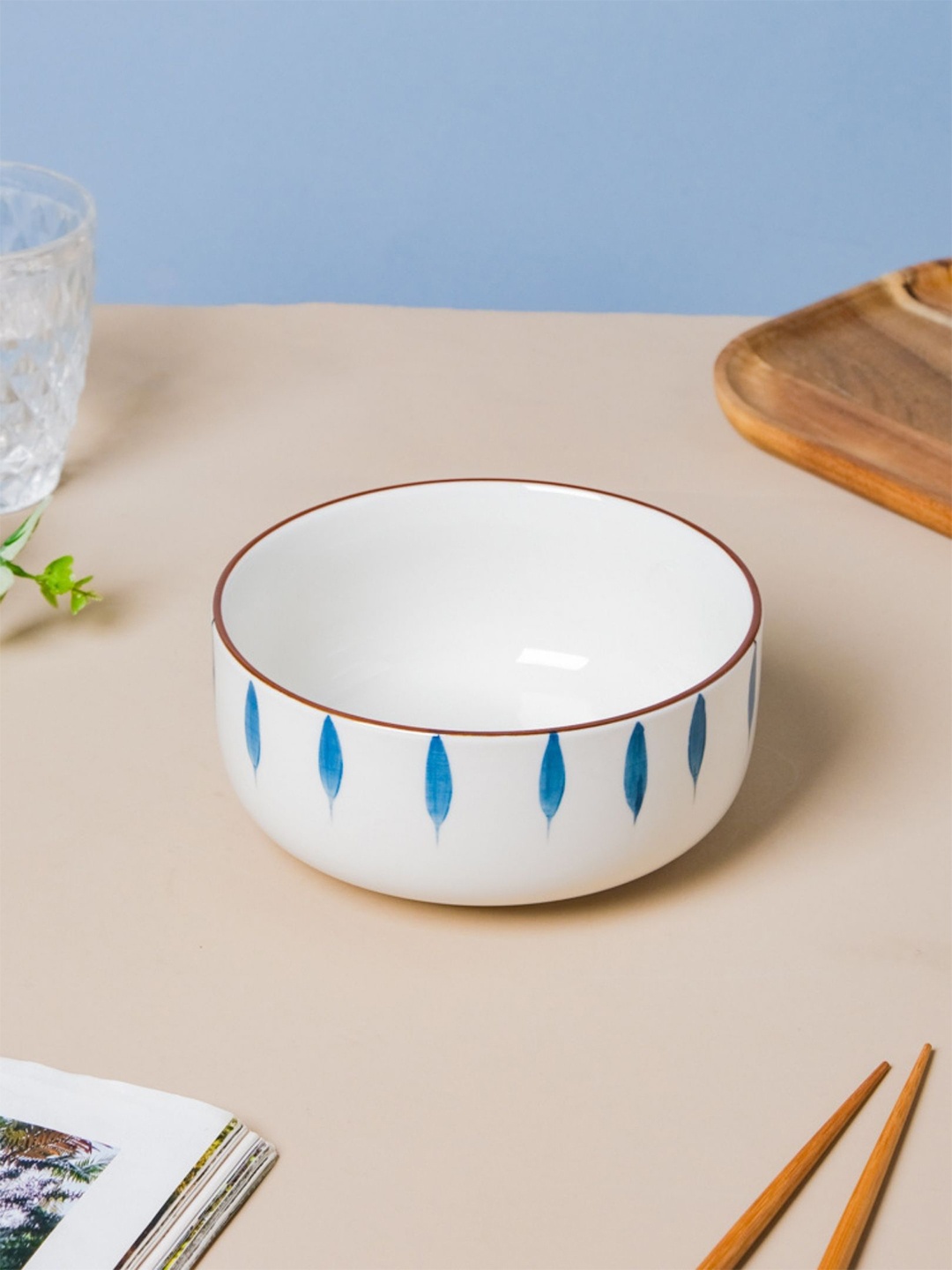 

Nestasia White & Blue Microwave Safe Nitori Ceramic Serving Snack Bowl