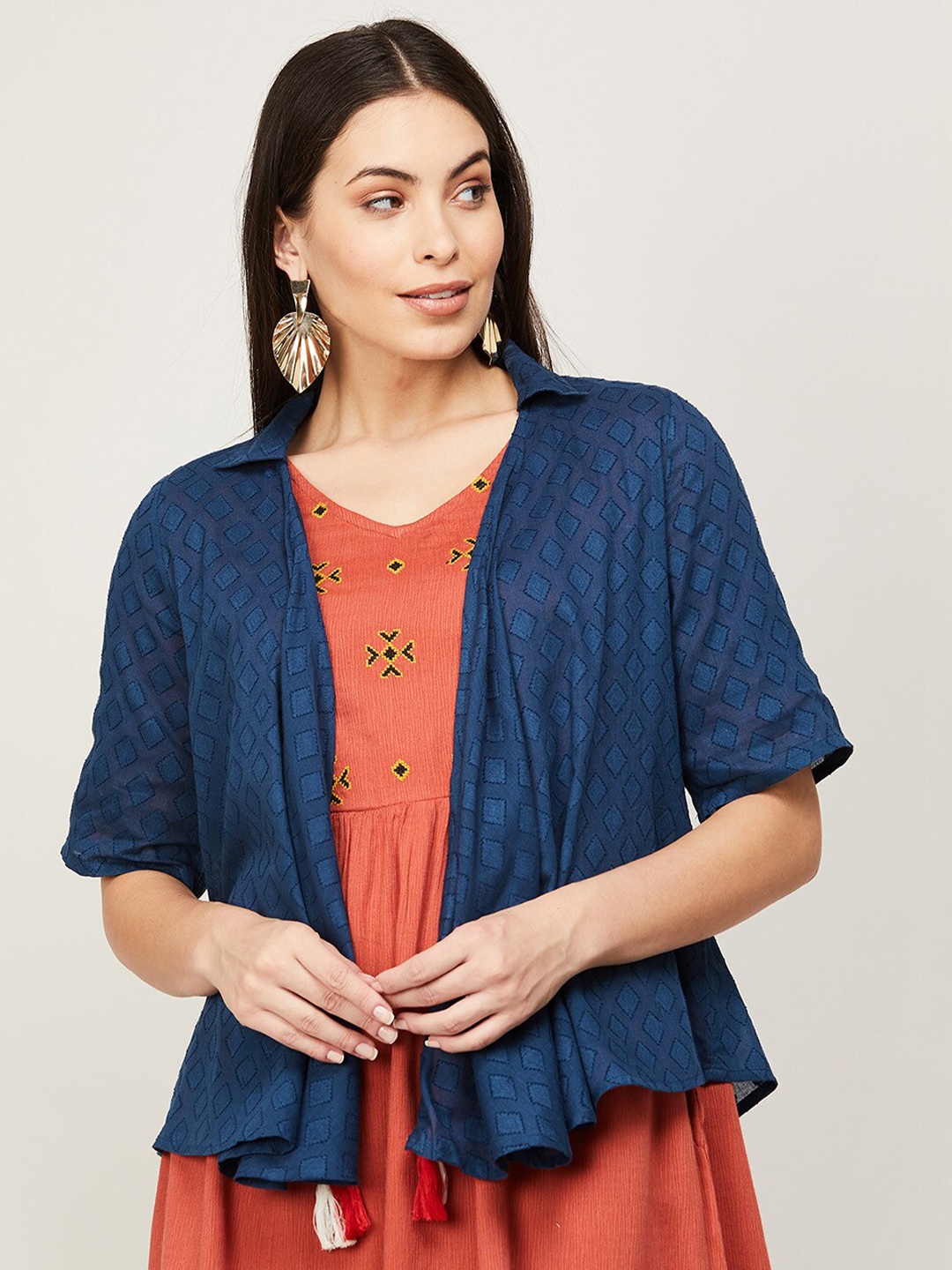 

Colour Me by Melange Women Blue Printed Cotton Shrug