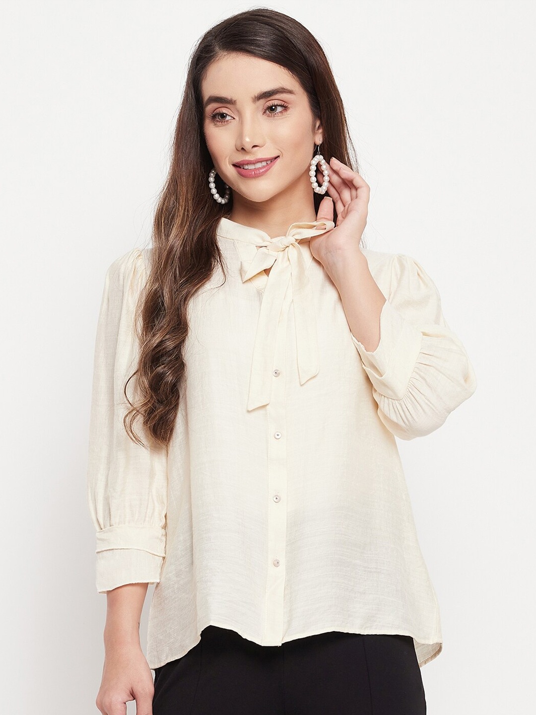 

Madame Women Off White Casual Shirt
