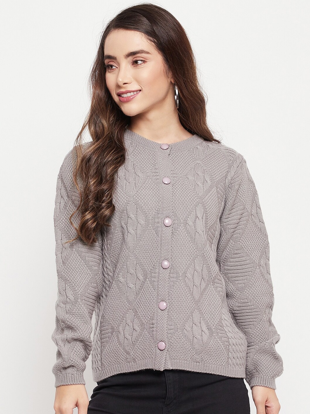 

Madame Women Grey Chevron Cardigan