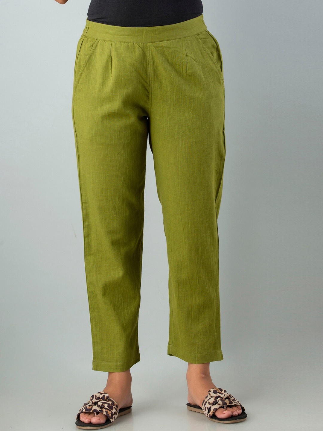 

Sutidora Women Green Straight Fit Cotton Trousers