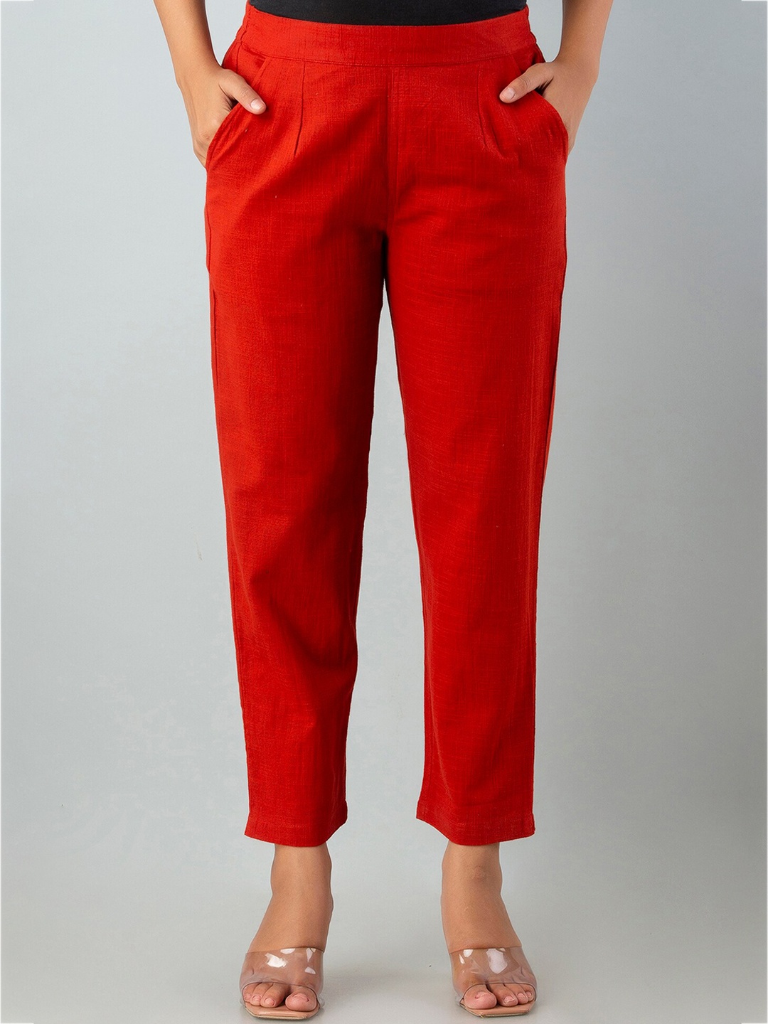 

Sutidora Women Solid Red Slim Fit Trousers