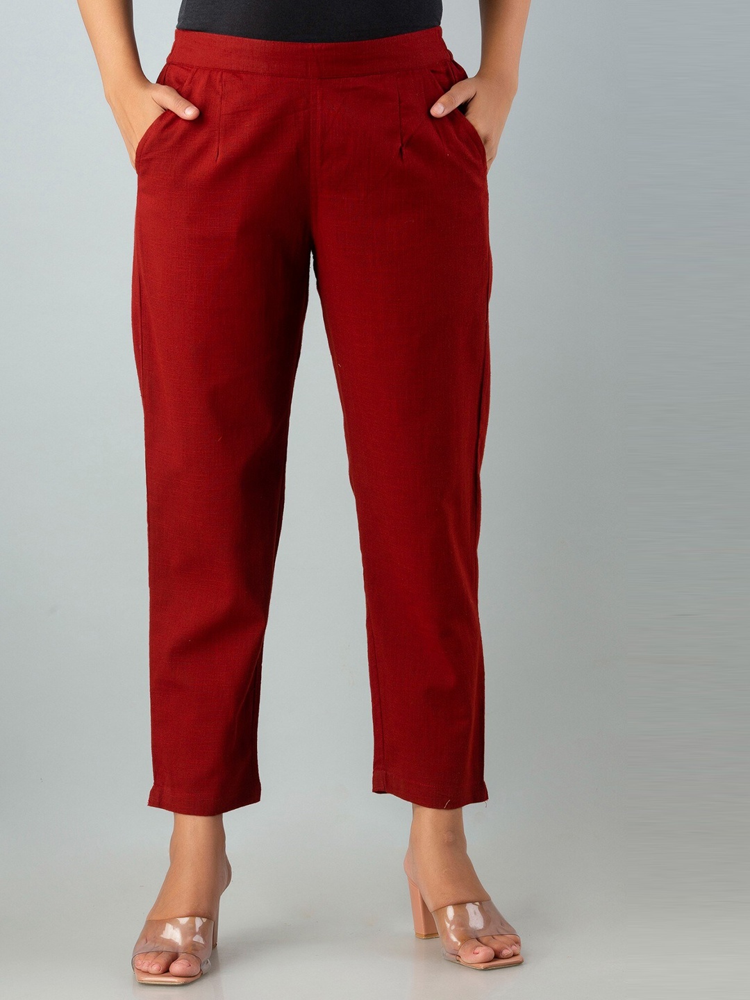 

Sutidora Women Maroon Solid Parallel Trousers