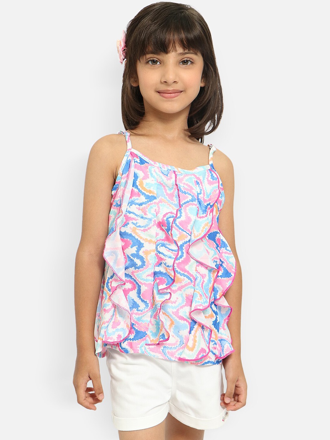 

Nauti Nati Girls White & Blue Printed Top with Shorts