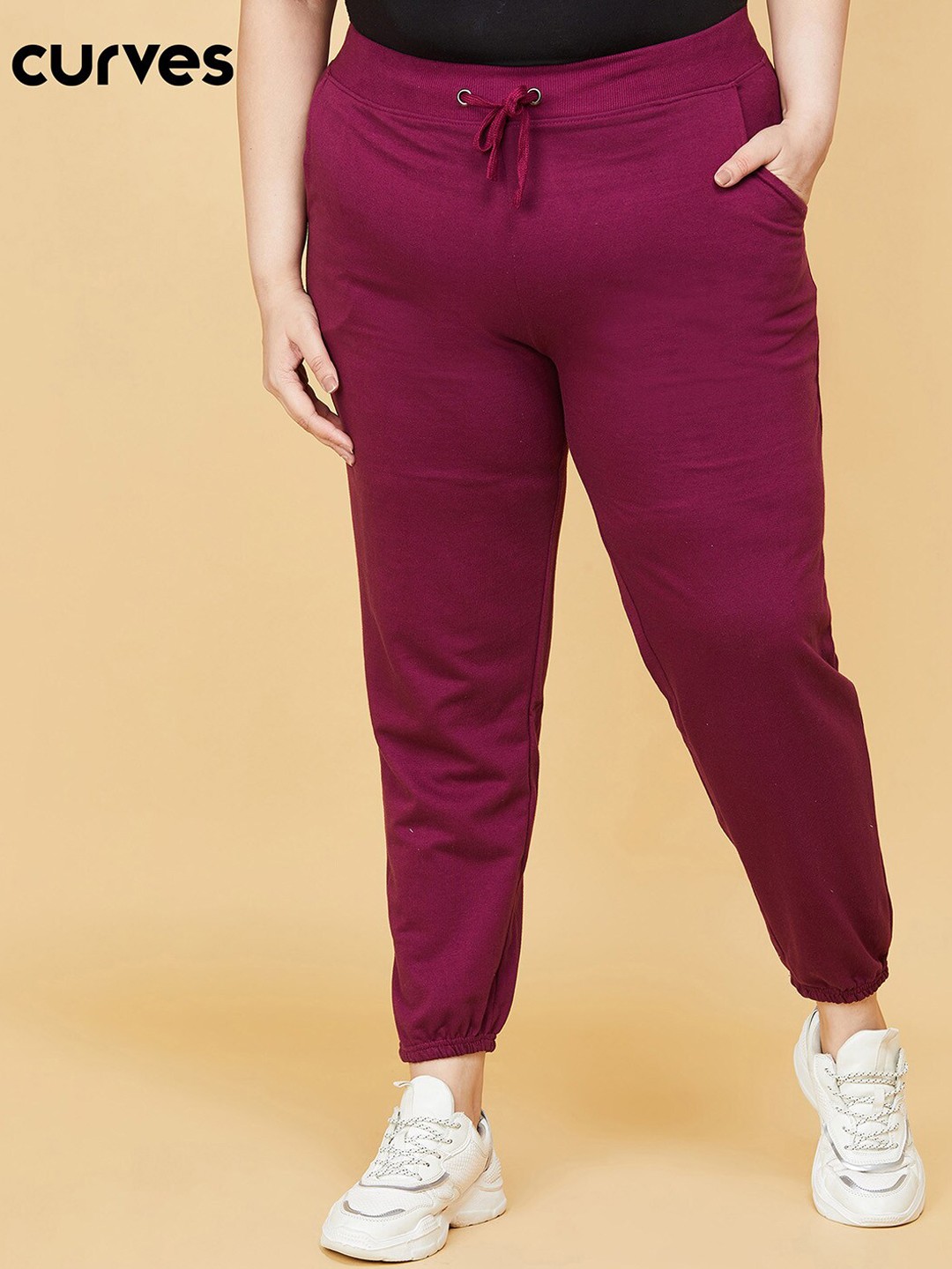 

max Women Plus Size Purple Solid Pure Cotton Track Pants