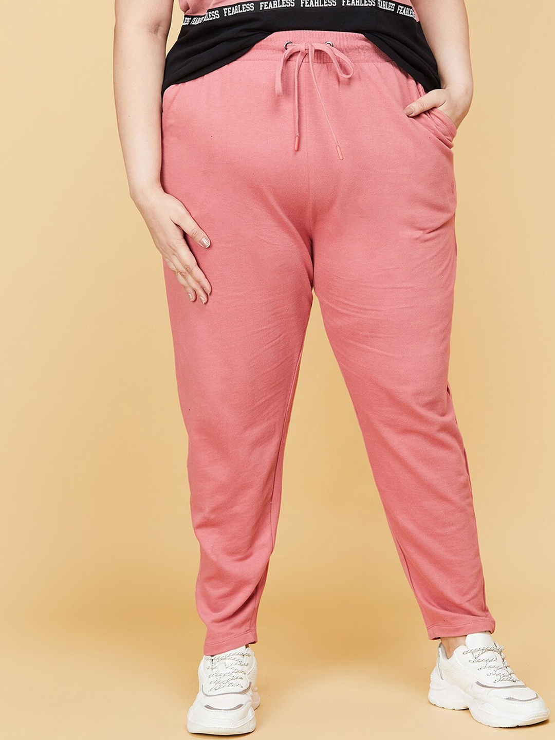 

max Women Plus Size Orange Solid Pure Cotton Track Pants