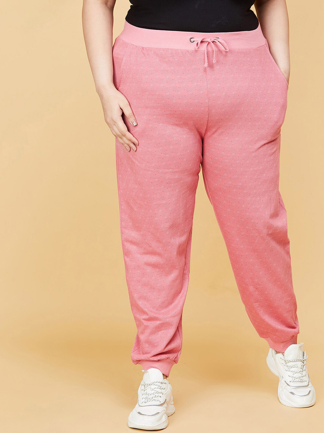 

max Women Plus Size Pink Printed Pure Cotton Joggers