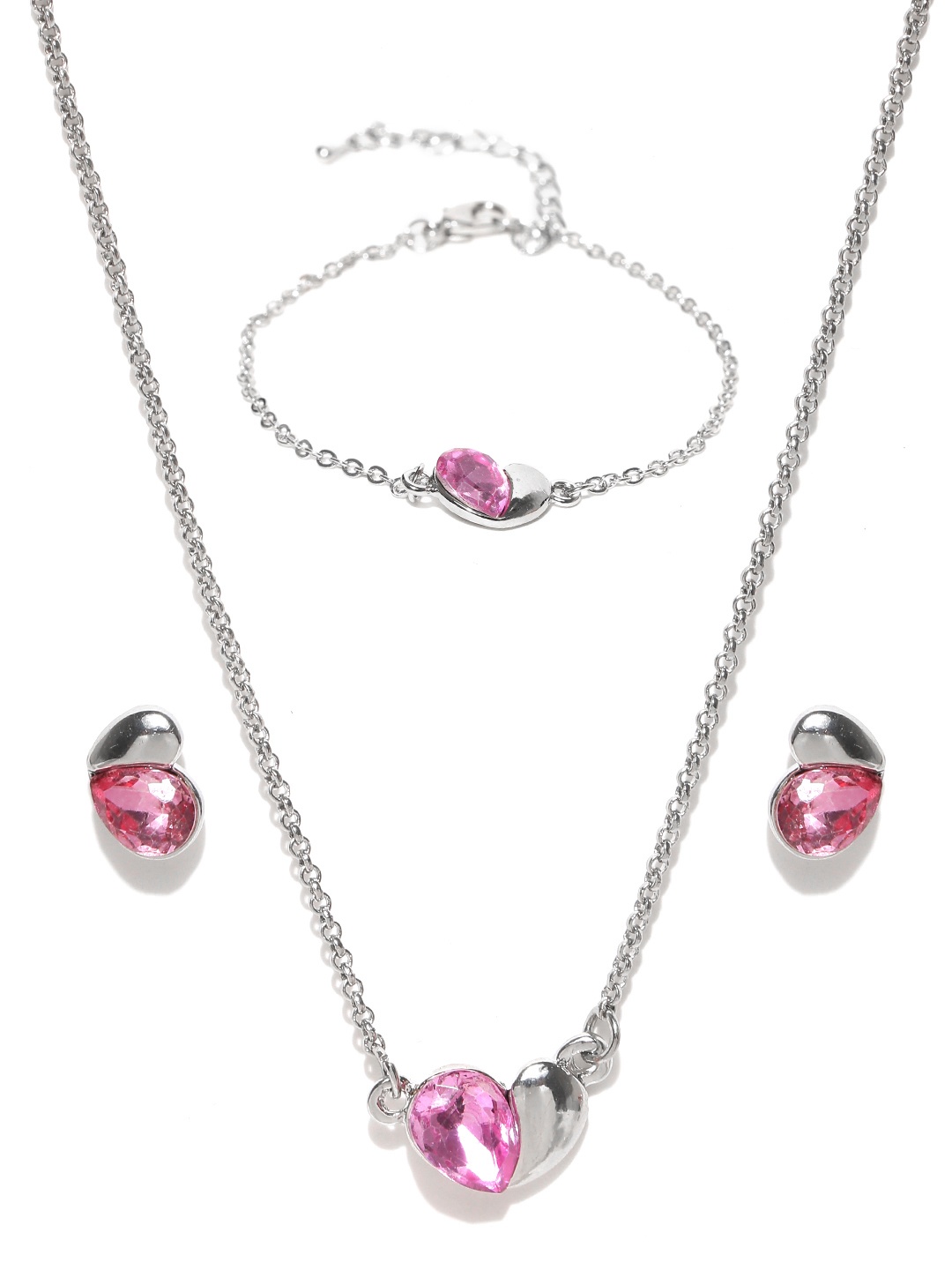 

YouBella Pink Silver-Plated Stone-Studded Jewellery Set