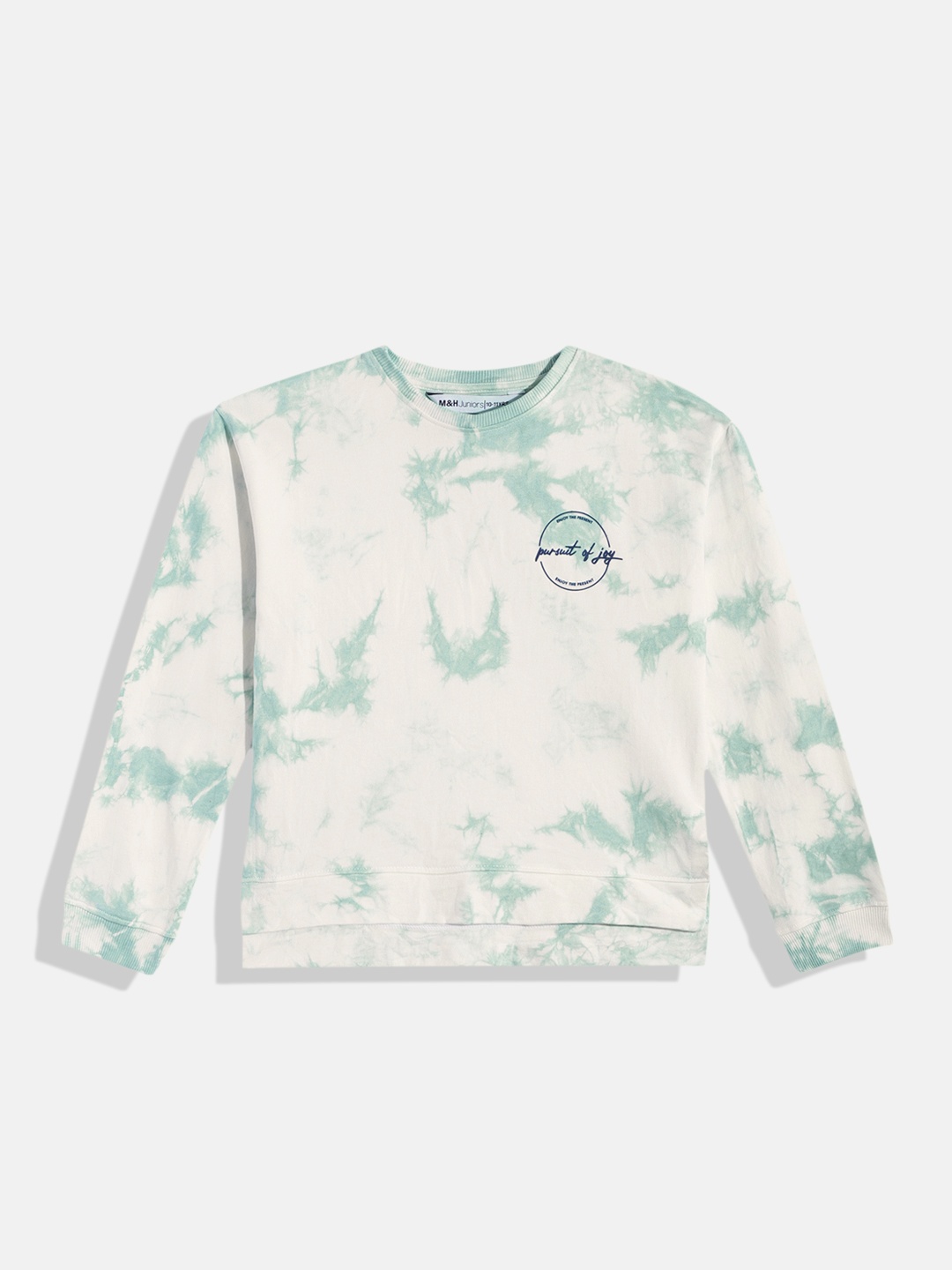 

M&H Juniors Girls White & Green Printed Pure Cotton Sweatshirt
