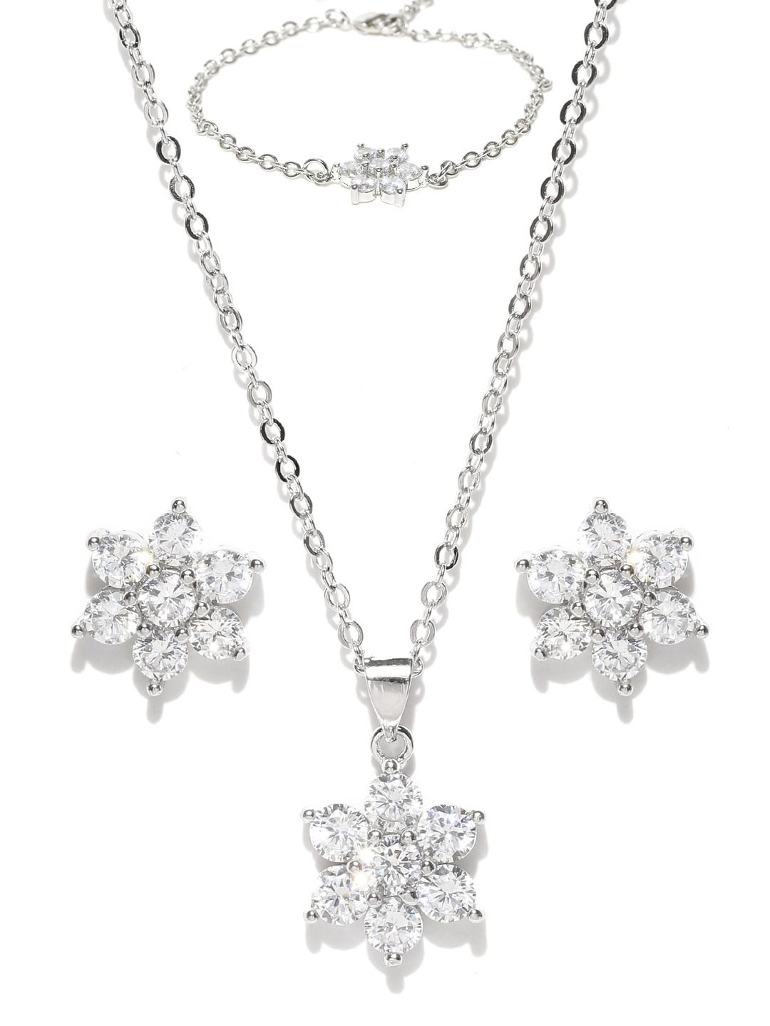 

YouBella Silver-Plated Floral Stone-Studded Jewellery Set