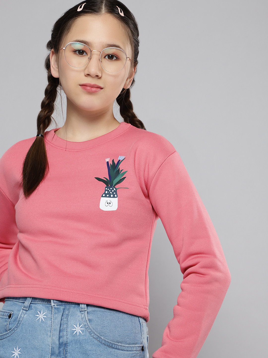 

M&H Juniors Girls Pink Printed Sweatshirt