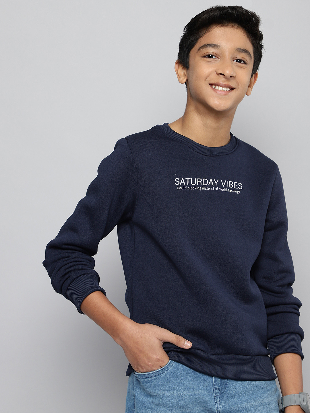 

M&H Juniors Boys Navy Blue Printed Sweatshirt