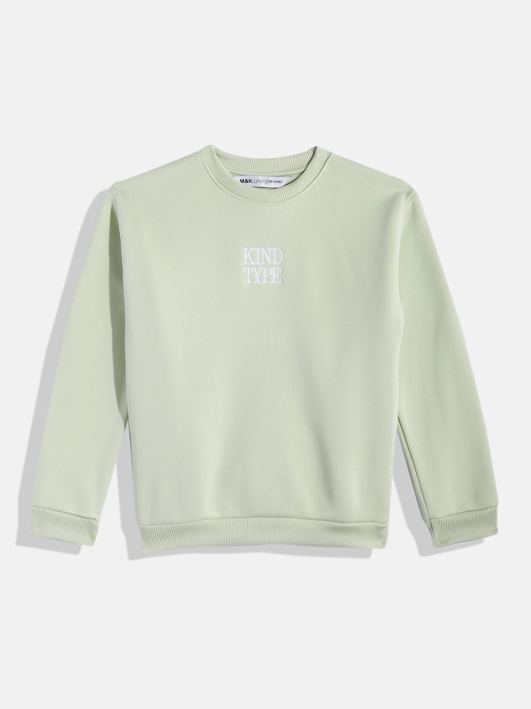 

M&H Juniors Girls Green Solid Printed Sweatshirt