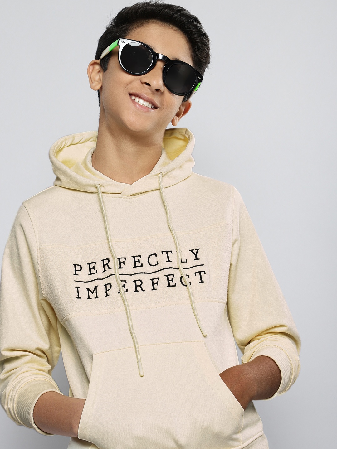 

M&H Juniors Boys Cream-Coloured Embroidered Hooded Sweatshirt