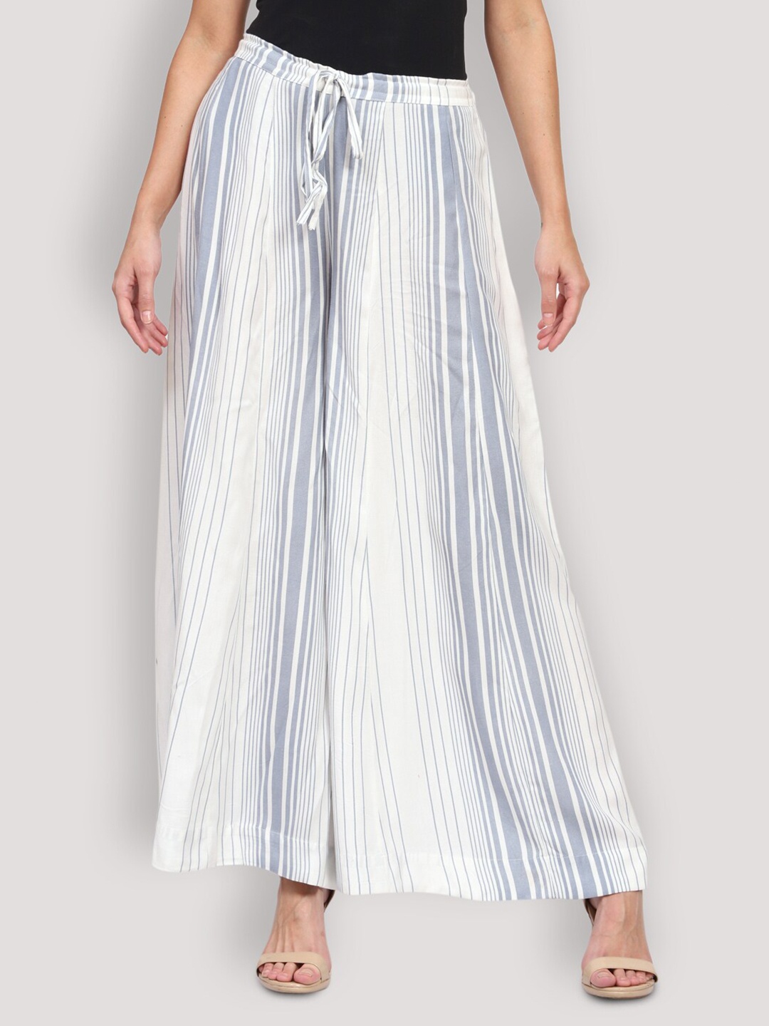 

SHEREEN Women Grey & White Flared Ethnic Palazzos