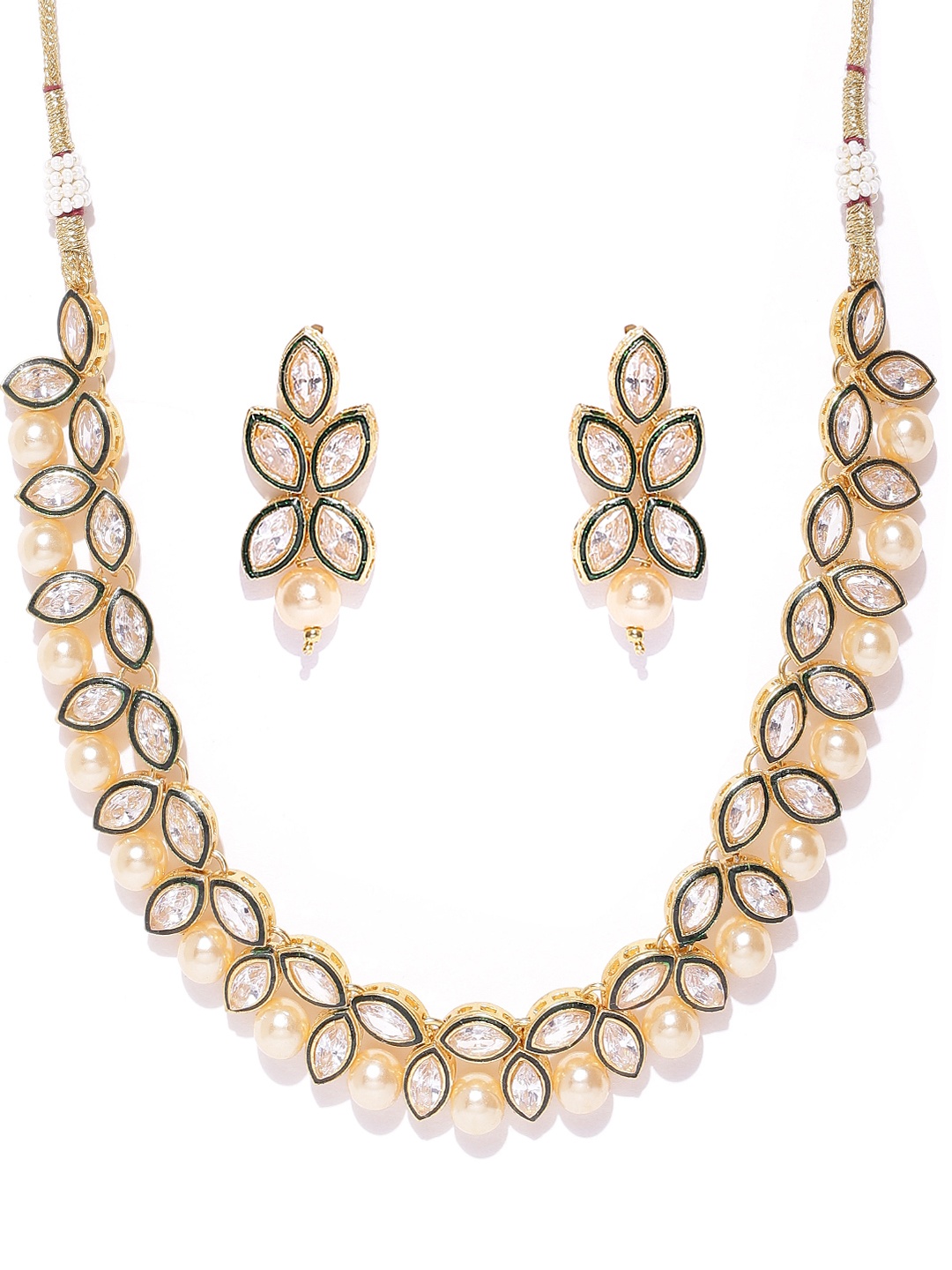 

YouBella Gold-Plated Beaded Kundan Stone-Studded Jewellery Set