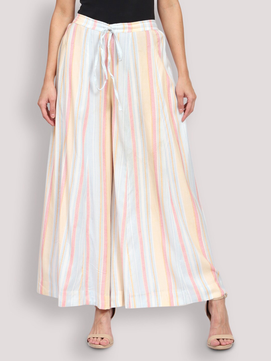 

SHEREEN Women White & Blue Flared Ethnic Palazzos
