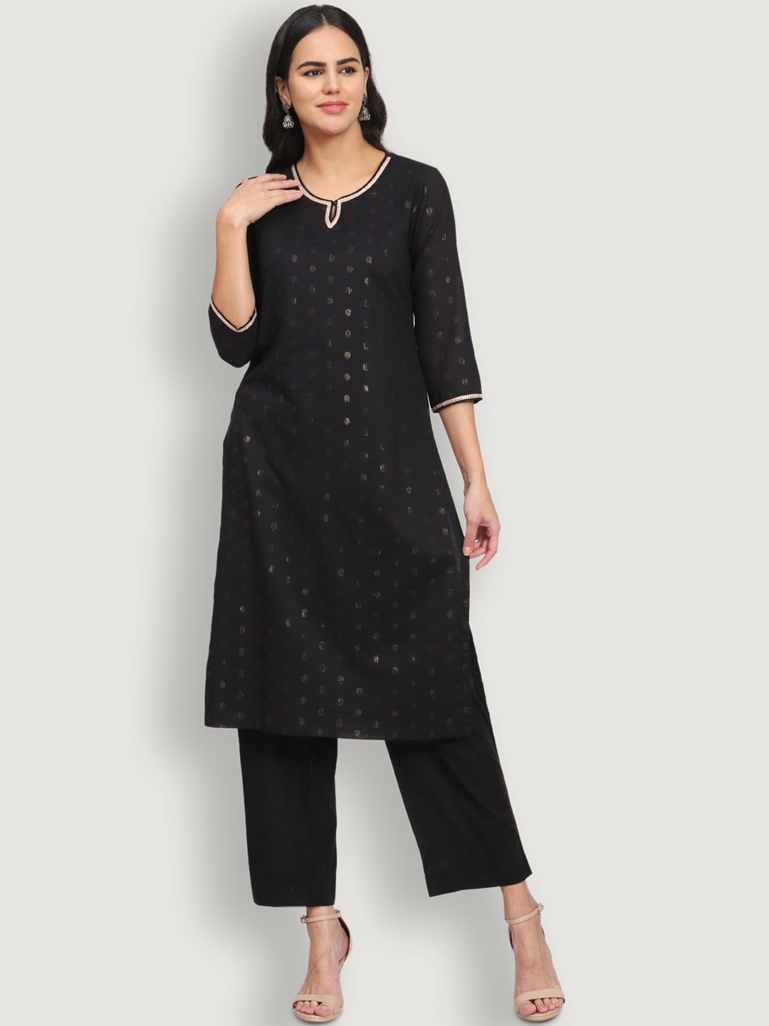 

SHEREEN Women Black Geometric Pure Cotton Kurta with Palazzo