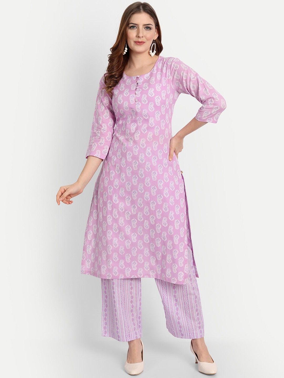 

SHEREEN Women Purple Floral Pure Cotton Kurti with Trousers