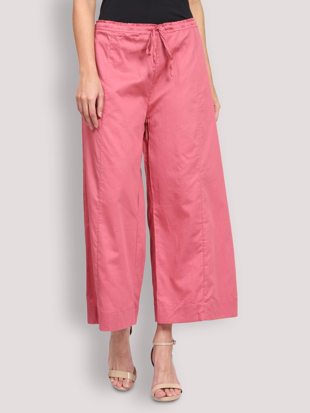 

SHEREEN Women Solid Satin Palazzos, Peach