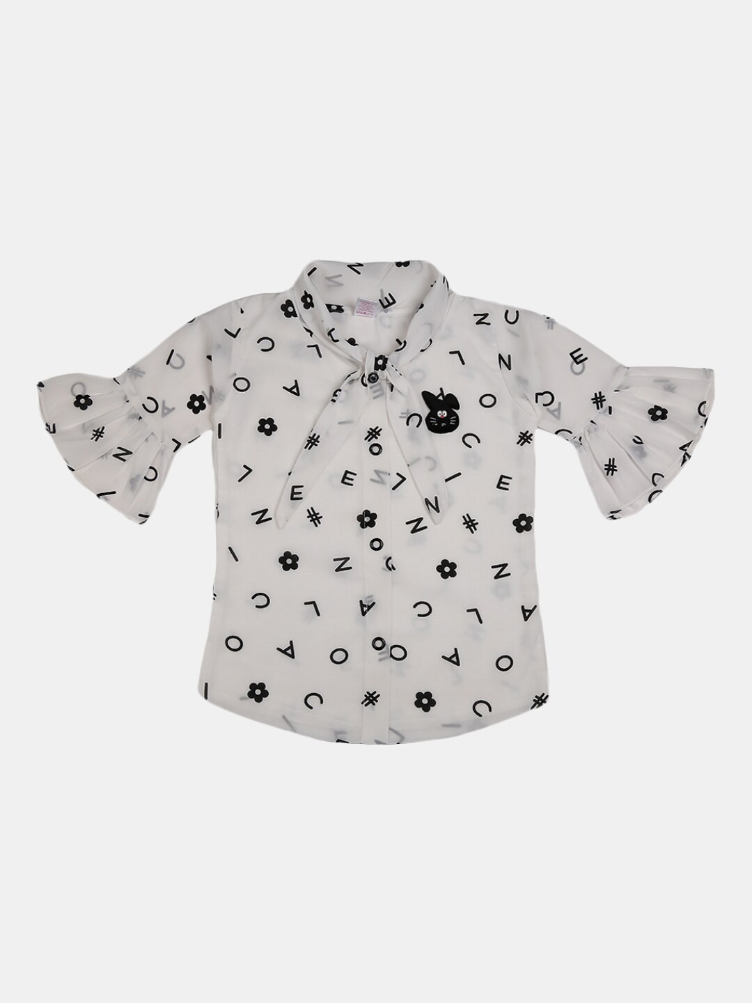 

V-Mart White Print Shirt Style Cotton Top
