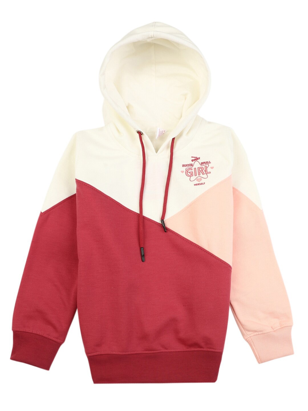 

V-Mart Girls Off White & Red Colourblocked Pure Cotton Sweatshirt