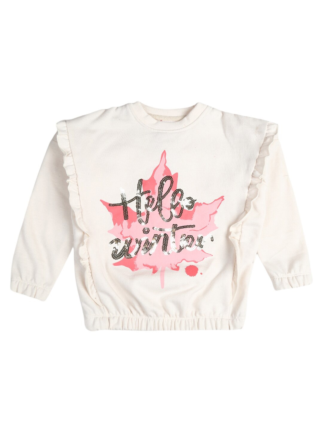 

V-Mart Girls Beige Printed Blouson Poly Cotton Round Neck W-Top Top