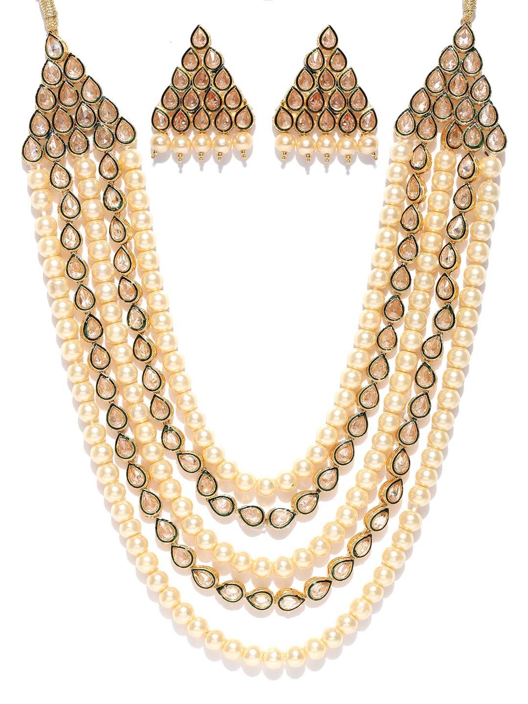 

YouBella Off-White Gold-Plated Beaded Kundan Stone-Studded Jewellery Set