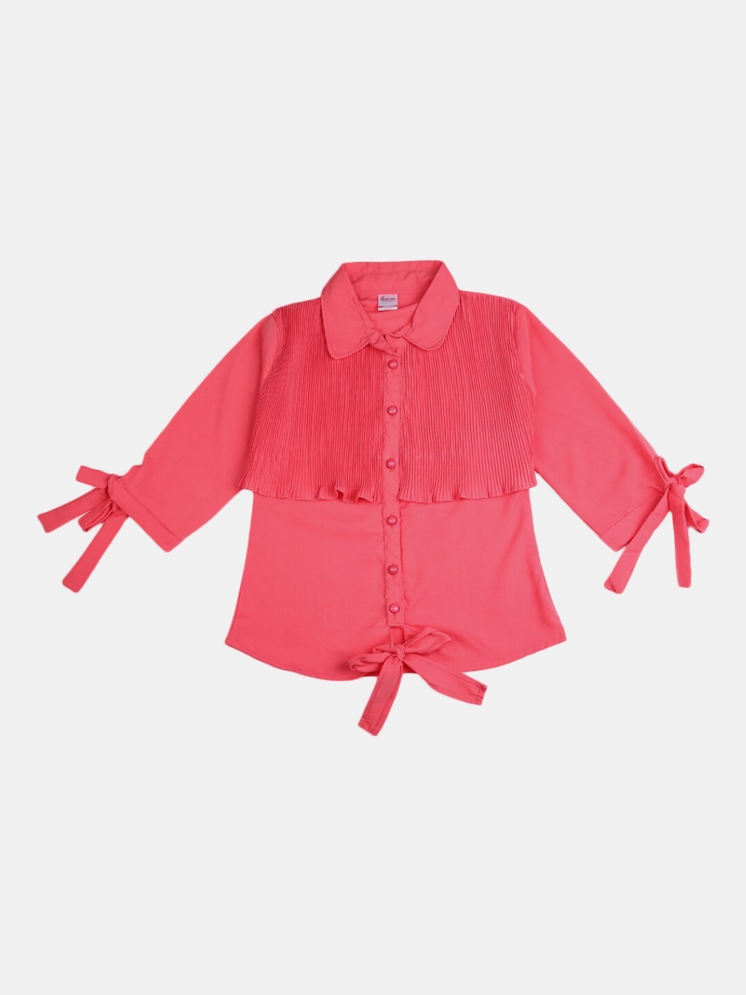 

V-Mart Pink Girls Solid Moss Crepe Shirt Collar Top