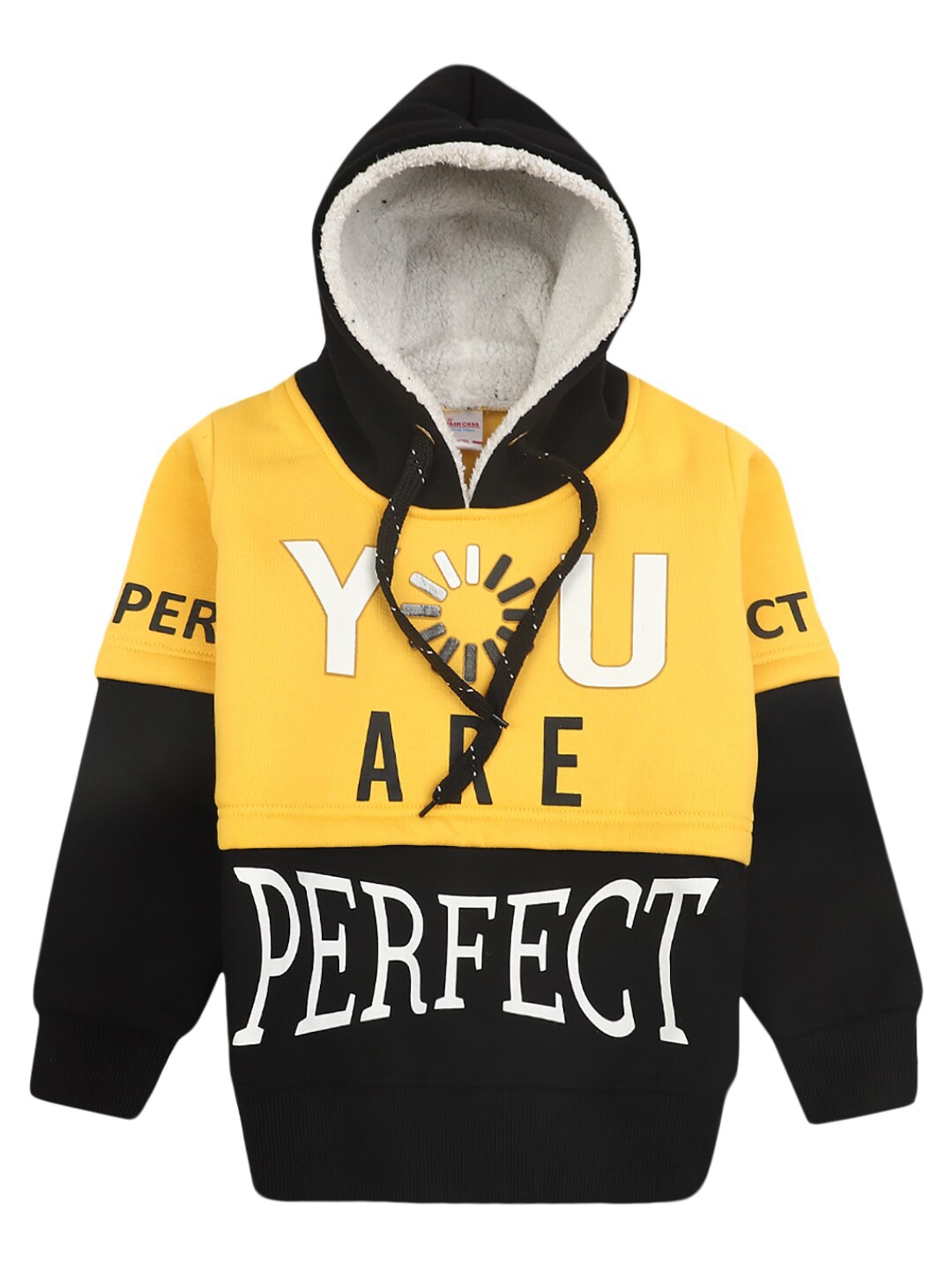 

V-Mart Yellow & Black Printed Cotton Fleece HoodeTop