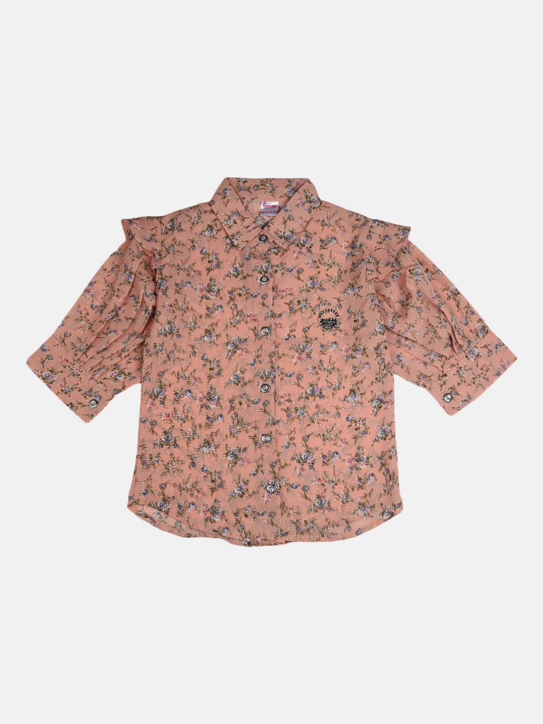 

V-Mart Peach-Coloured Floral Print Shirt Style Top