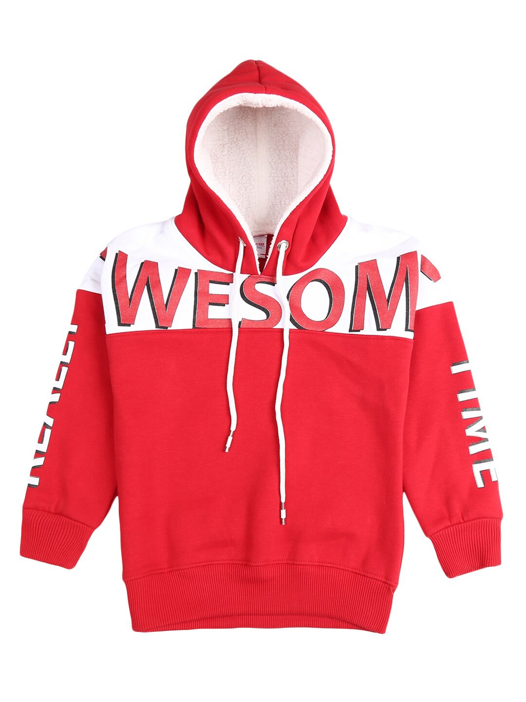 

V-Mart Girls Red Printed Typography Cotton Hooded Top