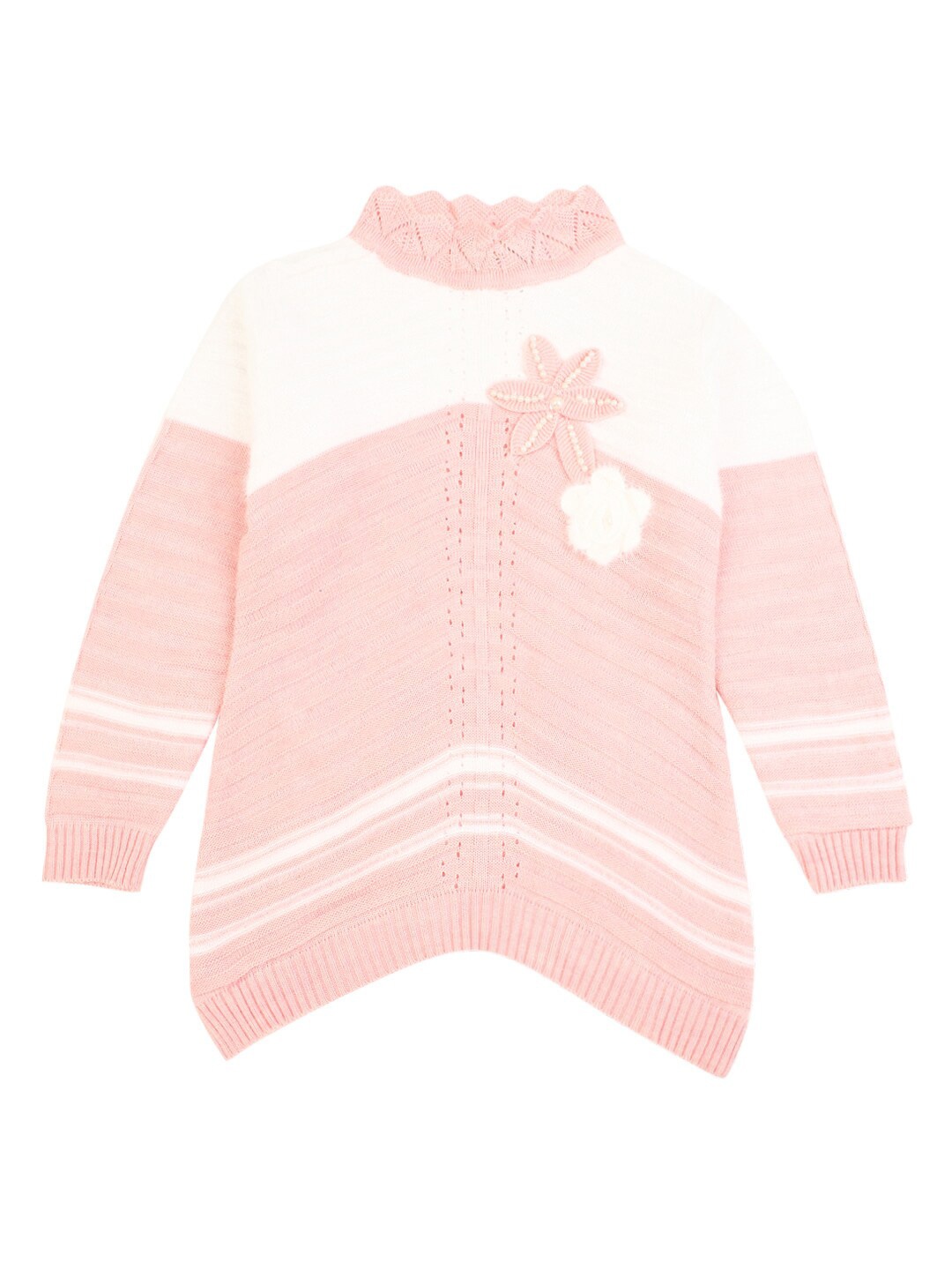 

V-Mart Girls Pink & White Colourblocked Pullover