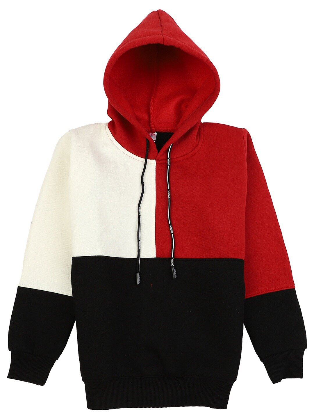 

V-Mart Girls Red & White Colourblocked Hooded Sweatshirt, Black