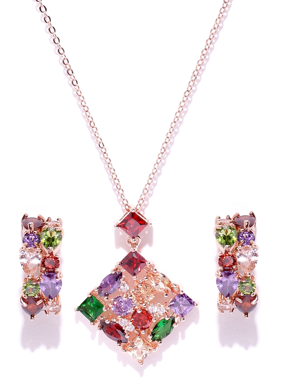 

YouBella Multicoloured Zircon Stone-Studded Jewellery Set, Multi