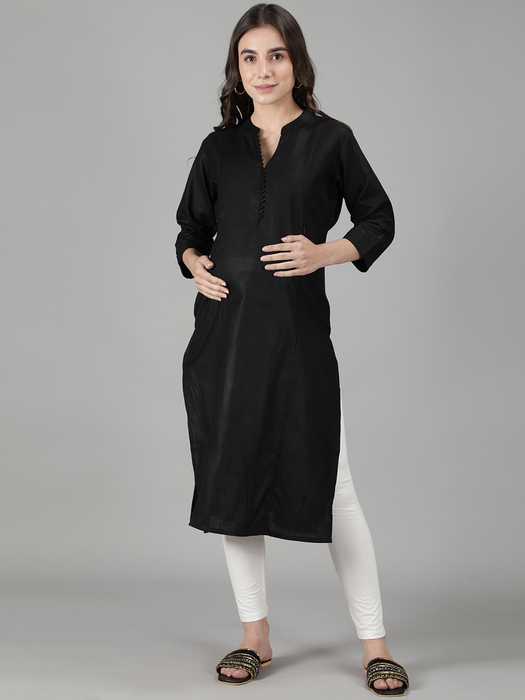 

NIGHTSPREE Women Black Maternity Kurta