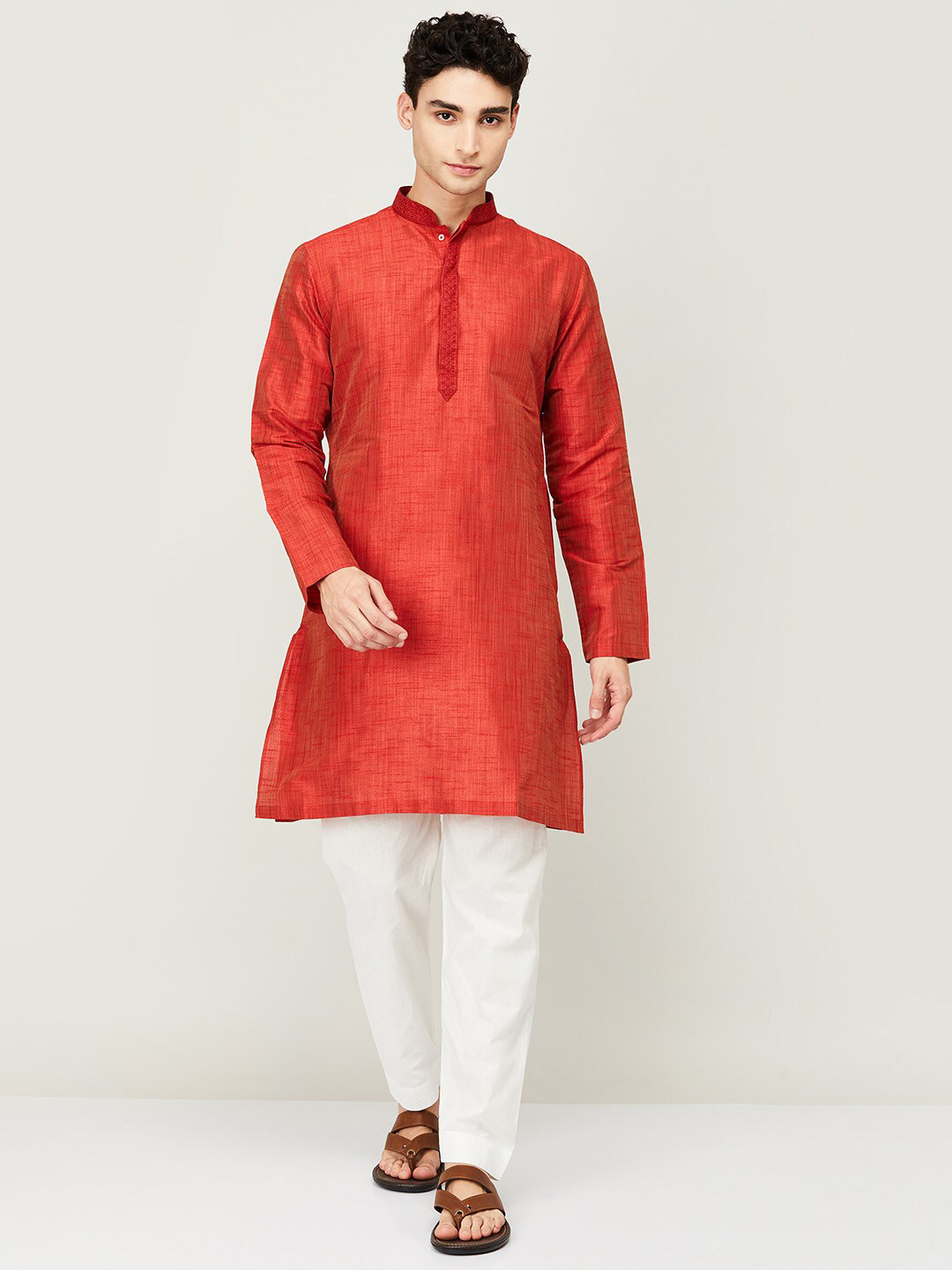 

Melange by Lifestyle Men Red Kurta with Pyjamas