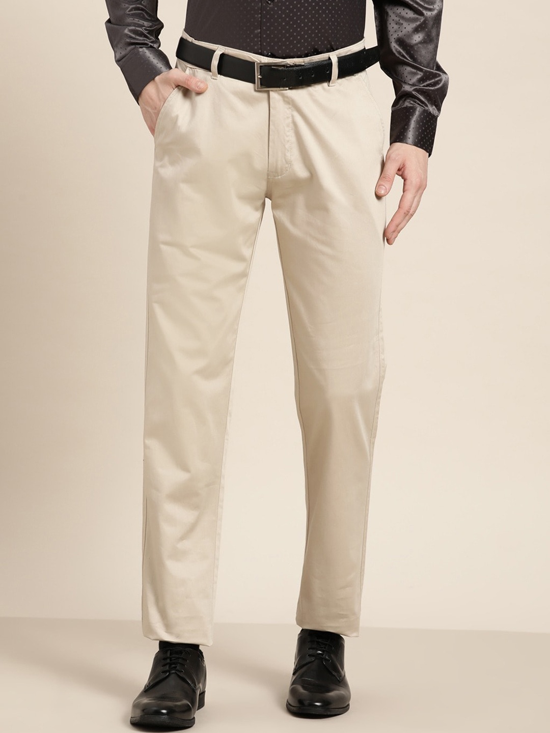 

Hancock Men Light Beige Slim Fit Pure Cotton Formal Trousers