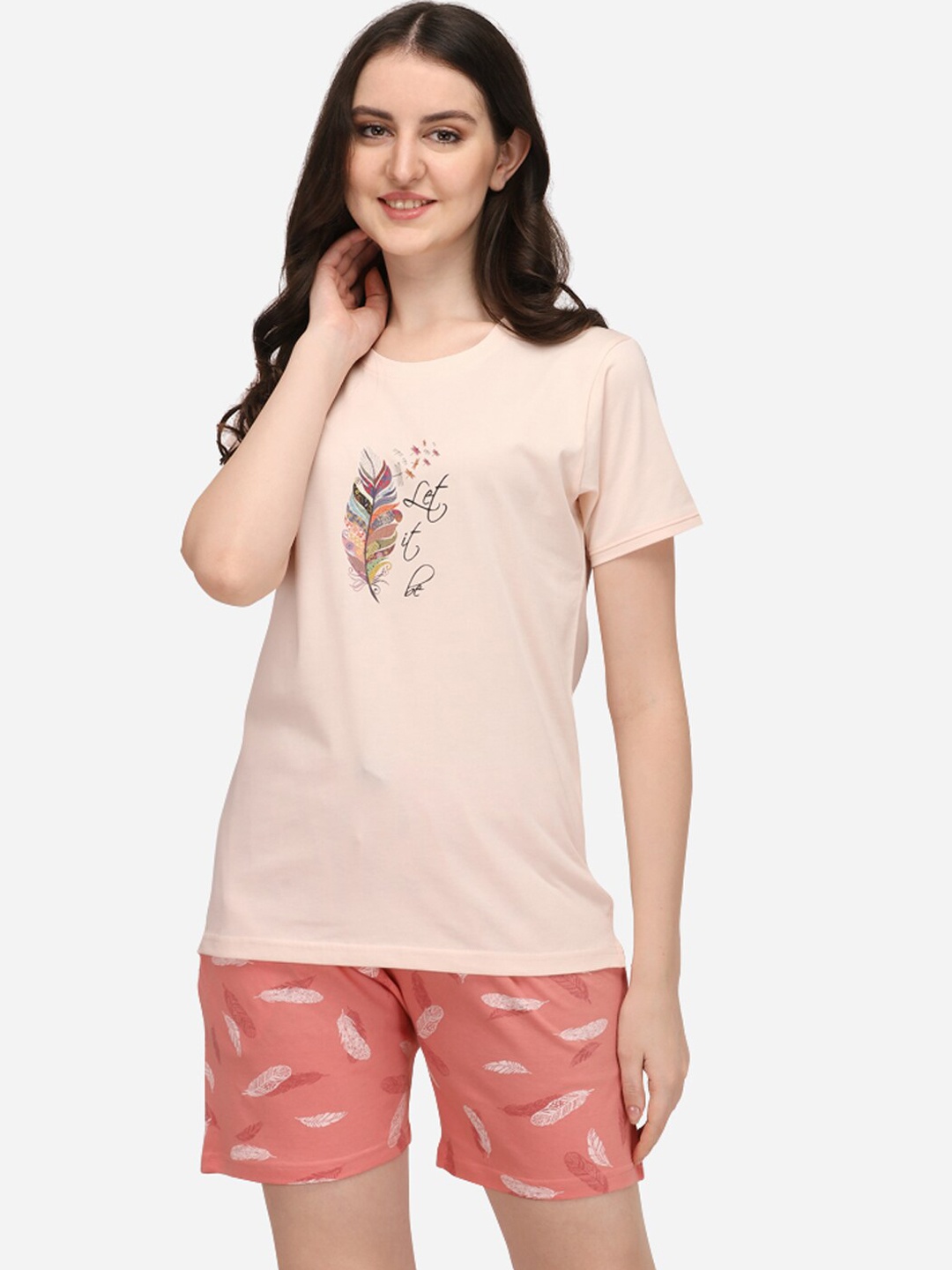 

Lenissa Women Peach-Coloured Printed Night suit