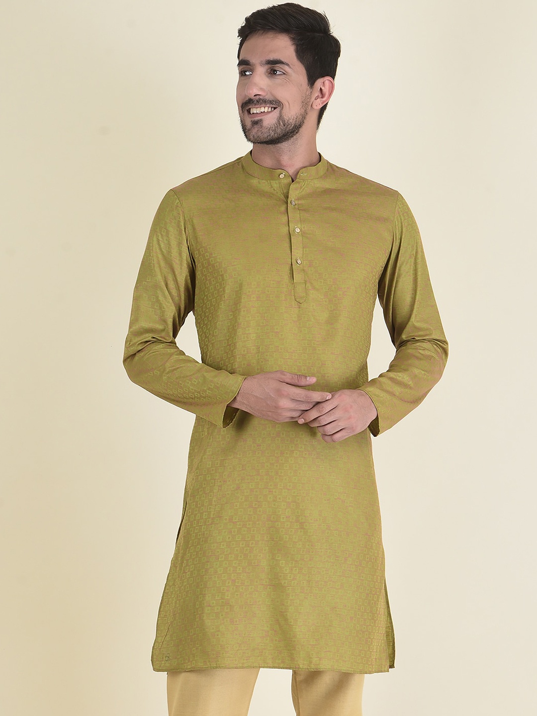 

DEYANN Men Green Jacquard Kurta