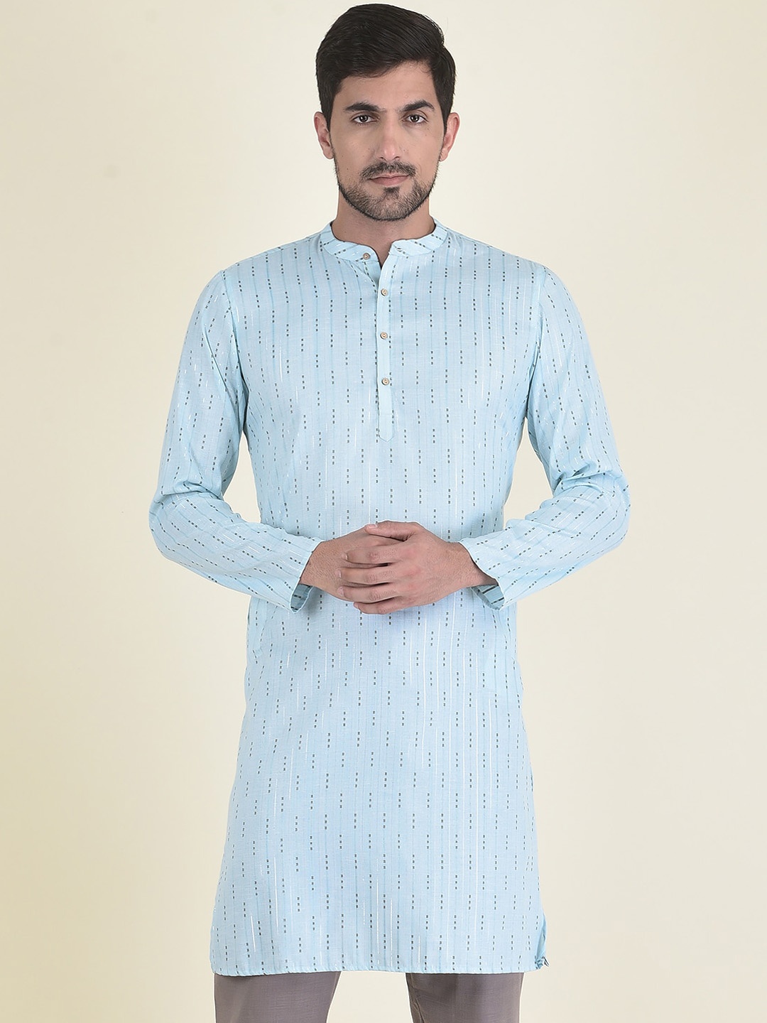 

DEYANN Men Blue Jacquard Kurta
