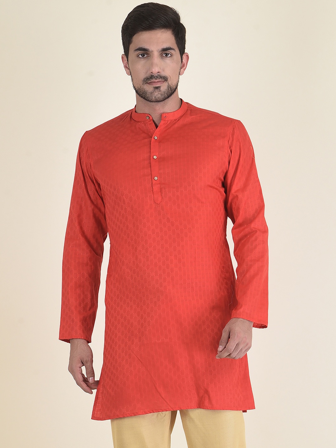 

DEYANN Men Red Jacquard Jacquard Kurta