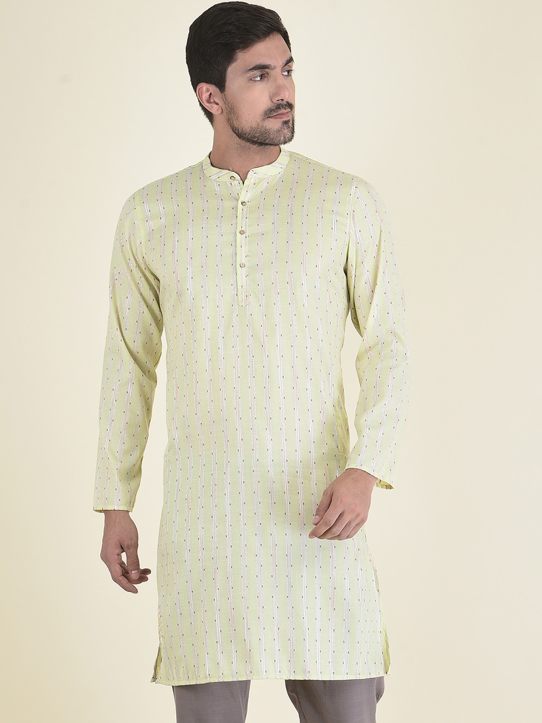 

DEYANN Men Green Jacquard Jacquard Kurta