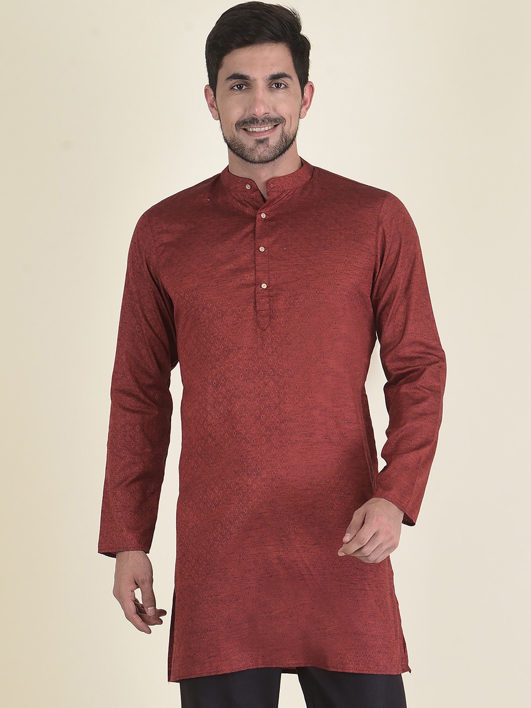 

DEYANN Men Maroon Jacquard Jacquard Kurta