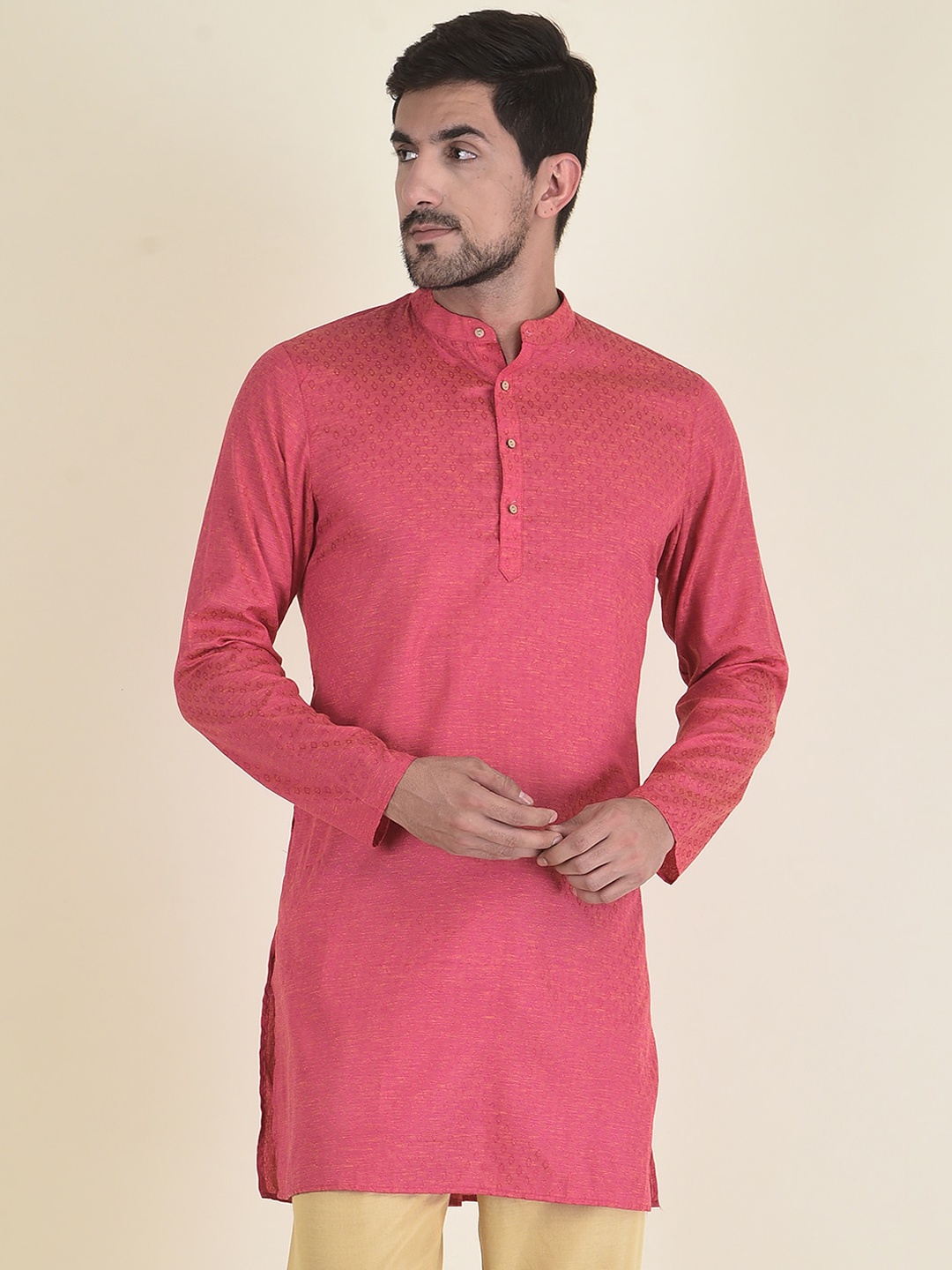 

DEYANN Men Pink Jacquard Kurta