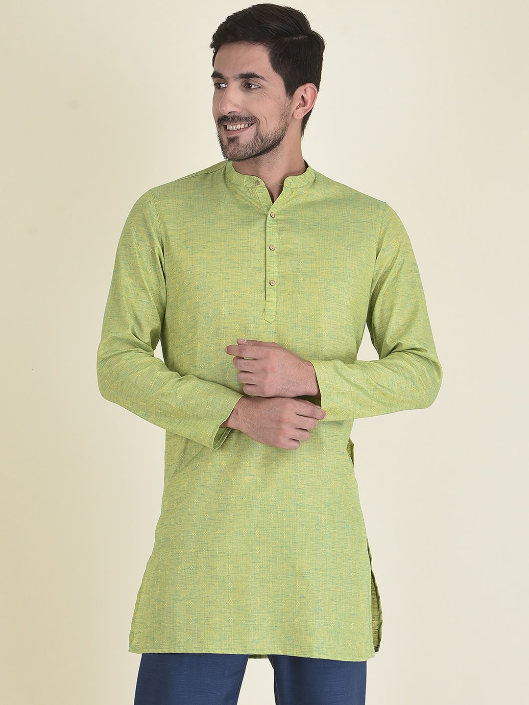 

DEYANN Men Green Jacquard Kurta