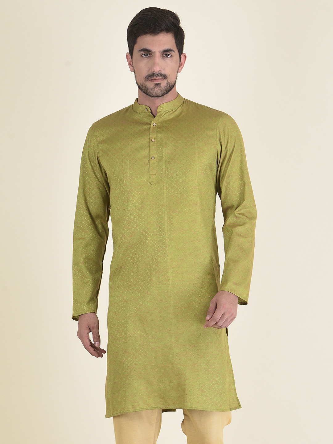 

DEYANN Men Green Jacquard Kurta