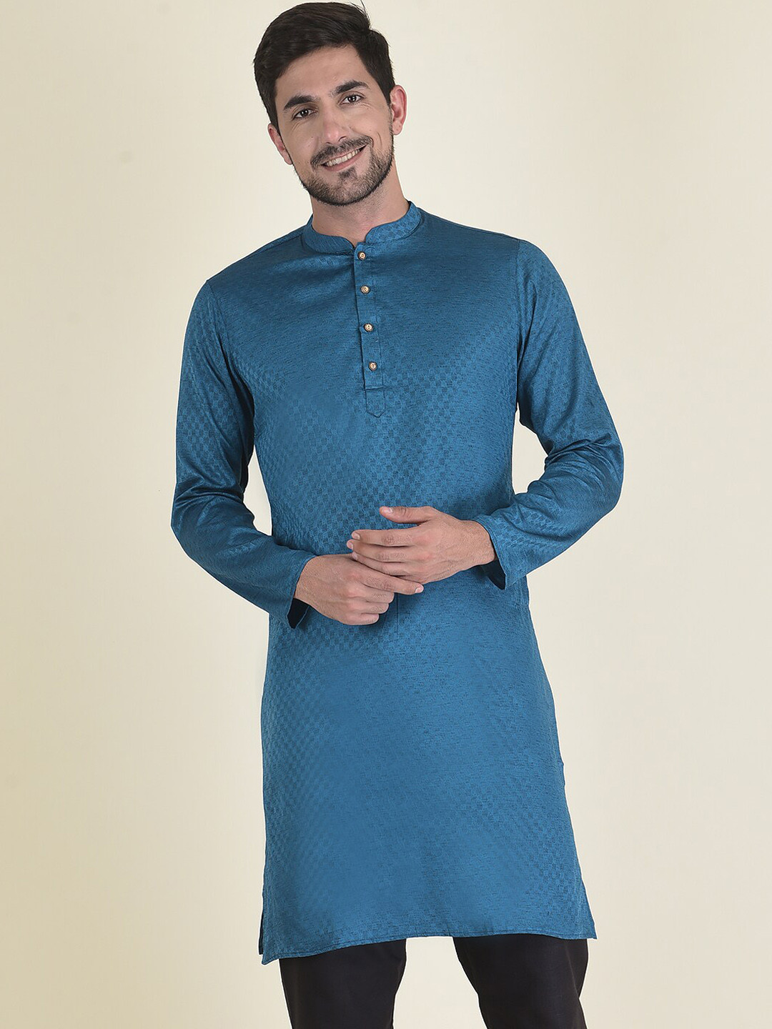 

DEYANN Men Teal Jacquard Kurta