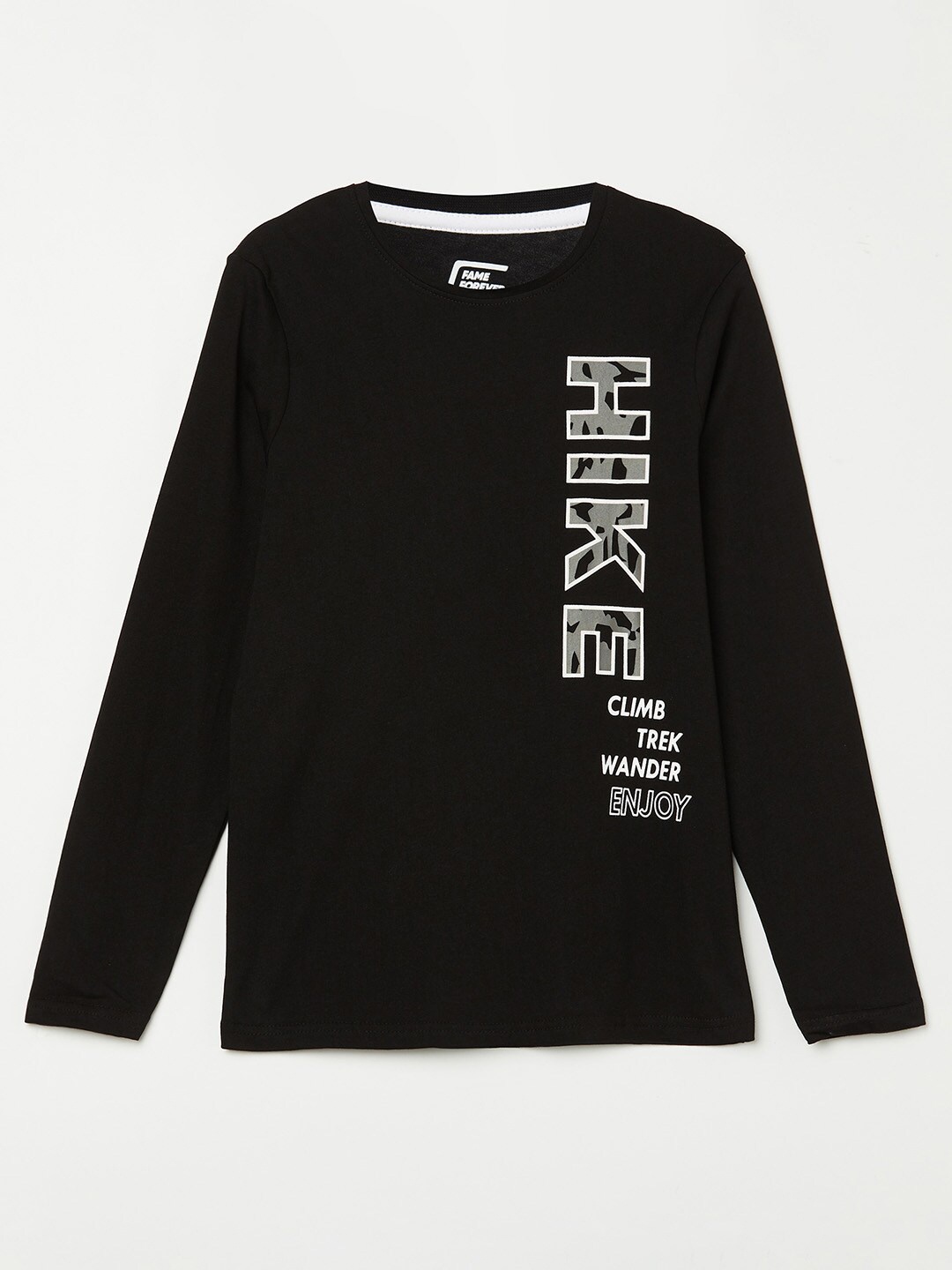 

Fame Forever by Lifestyle Boys Black Typography Printed Pure Cotton T-shirt